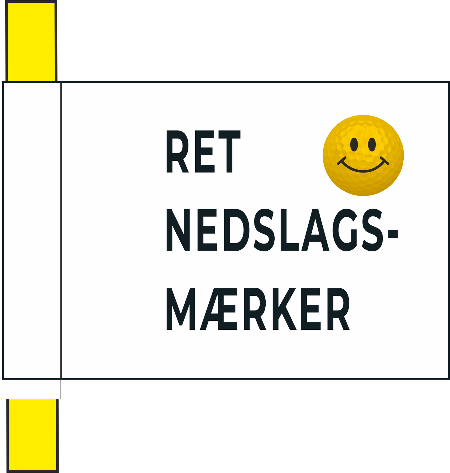 Markeringsflag hvid med "Ret nedslagsmærker"