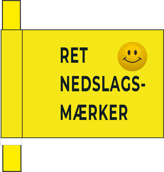Markeringsflag gul med tekst "Ret nedslagsmærker op"