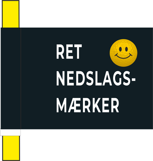 Markeringsflag sort med tekst "Ret nedslagsmærker op"
