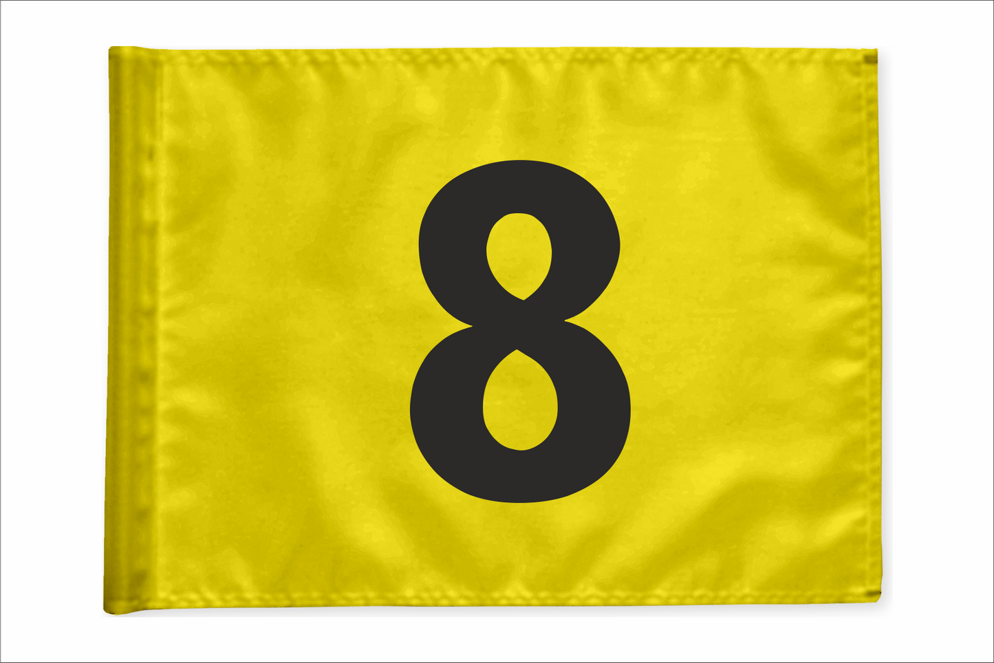 Stykvis golf flag i gul med valgfri hulnummer, 200 gram flagdug