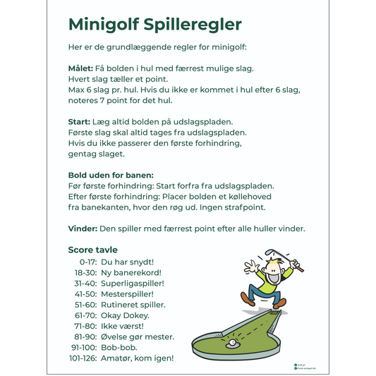 Regel skilt til MiniGolf / Adventure Golf på dansk
