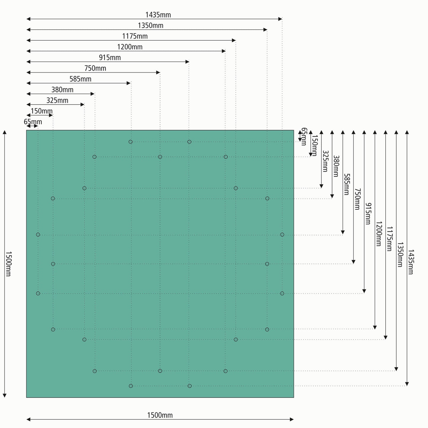 Pro Classic udslagsmåtte, 4-kantet, 150x150 cm, med huller