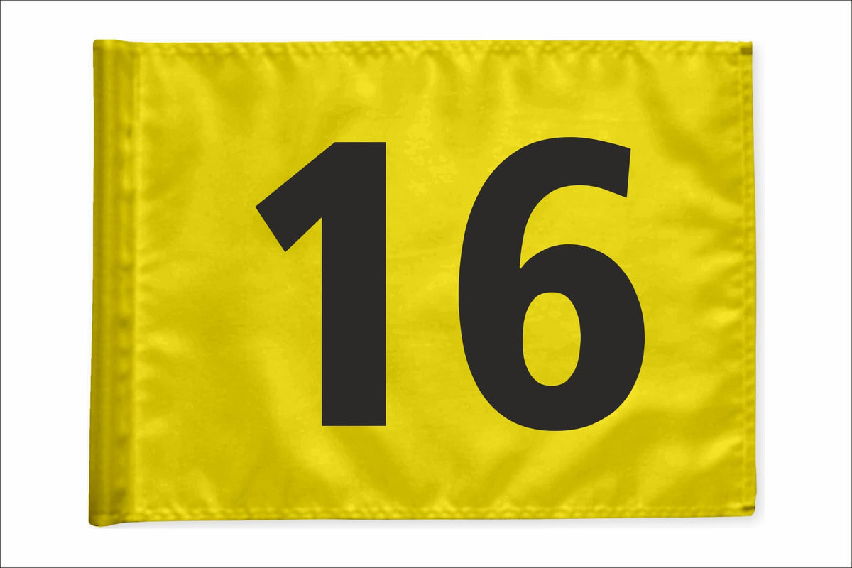 Stykvis golfflag, gul, nummer 16