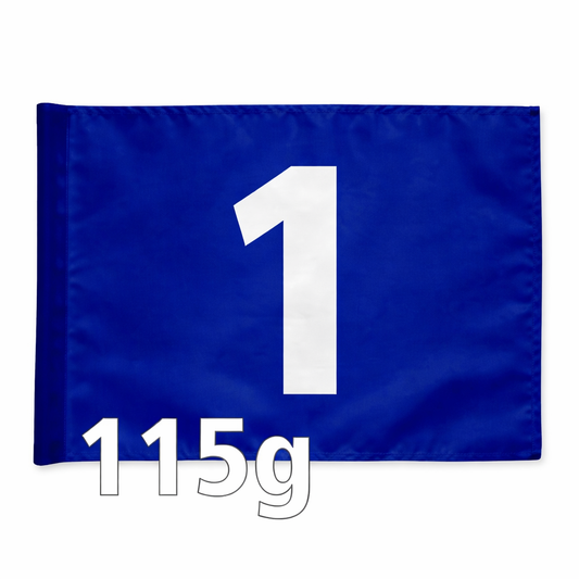 Stykvis Golf Flag, blå, valgfri nummer, 115 gram