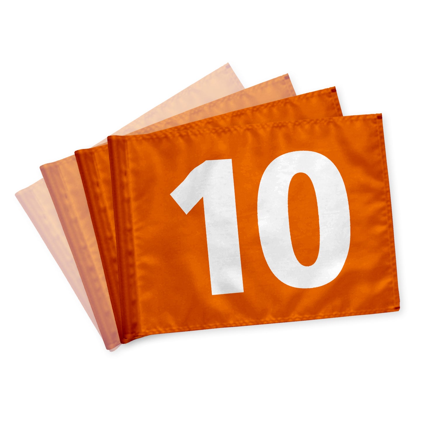 Puttinggreenflag 10-18, orange med hvide tal, dobbeltsidet, 200 gram flagdug