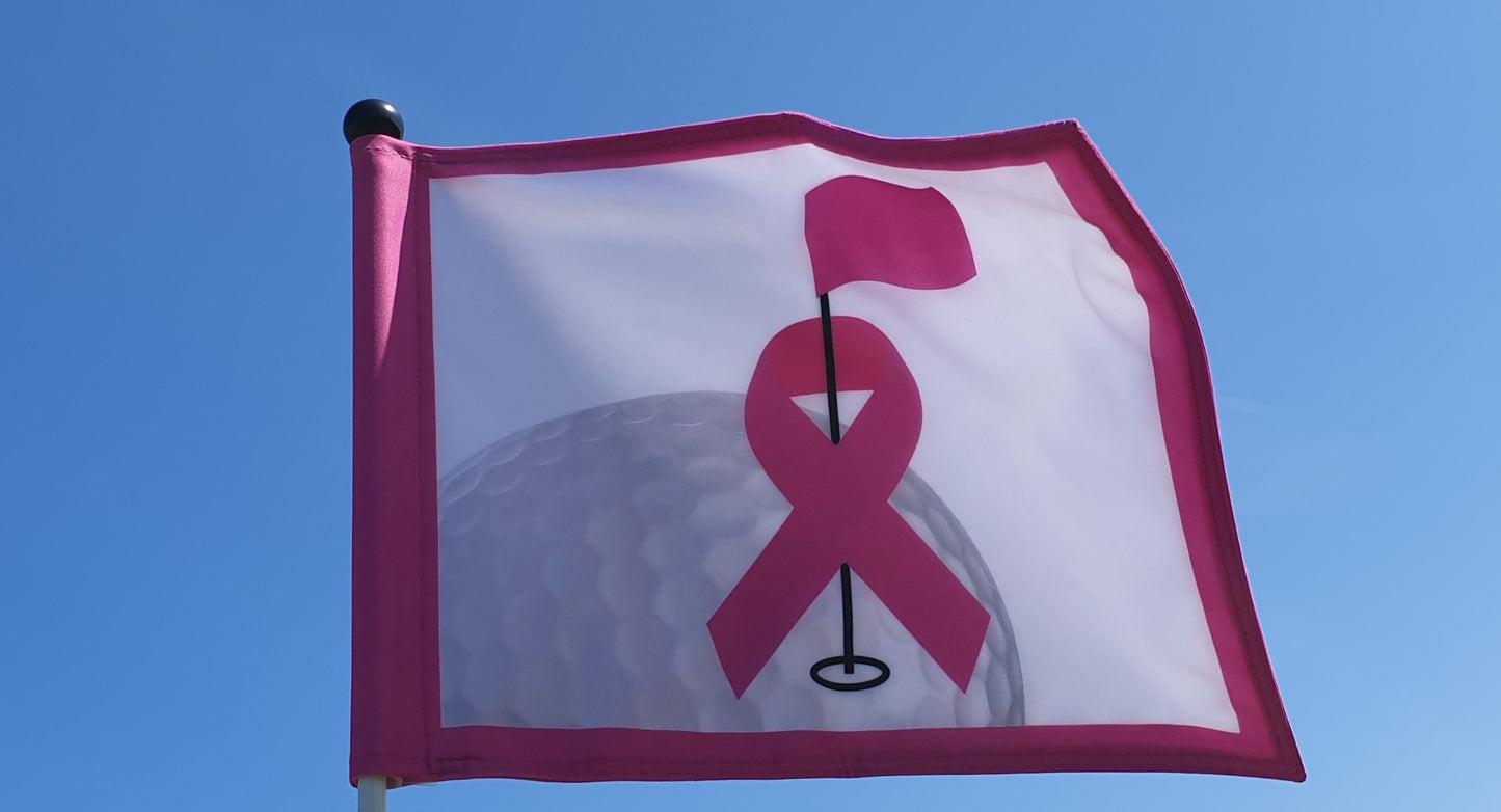 Pink flag for golf competition against cancer