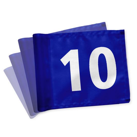 Puttinggreenflag 10-18, enkelsidet, blå med hvide tal, 200 gram flagdug